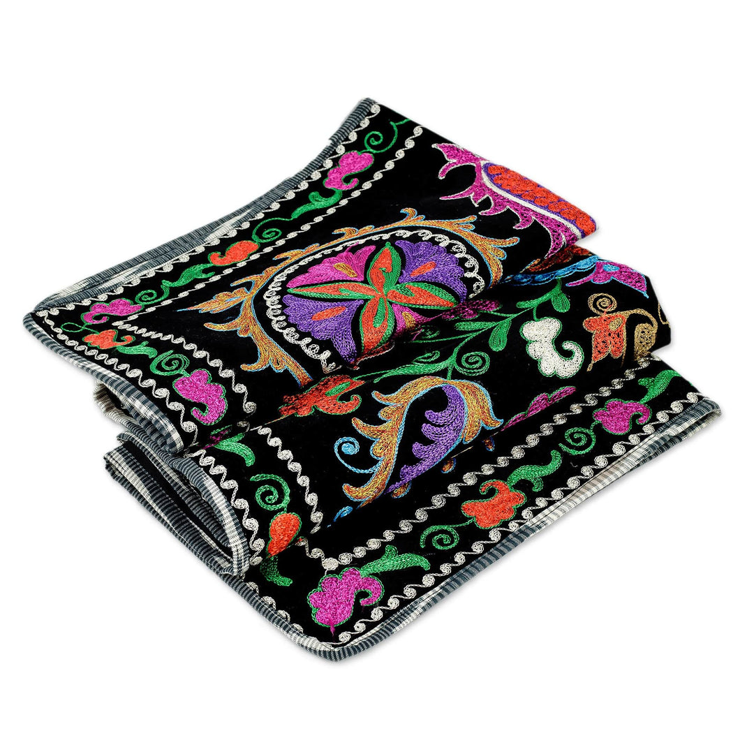Cotton Blend Floral Tapestry with Suzani Hand Embroidery - Stylish Flora