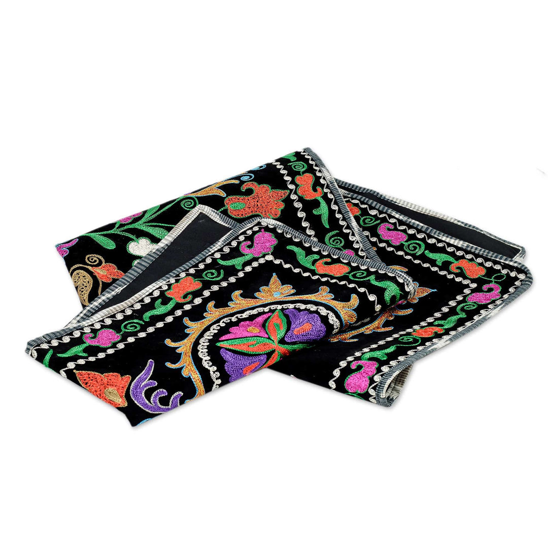 Cotton Blend Floral Tapestry with Suzani Hand Embroidery - Stylish Flora