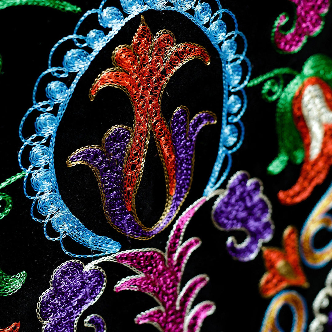 Cotton Blend Floral Tapestry with Suzani Hand Embroidery - Stylish Flora