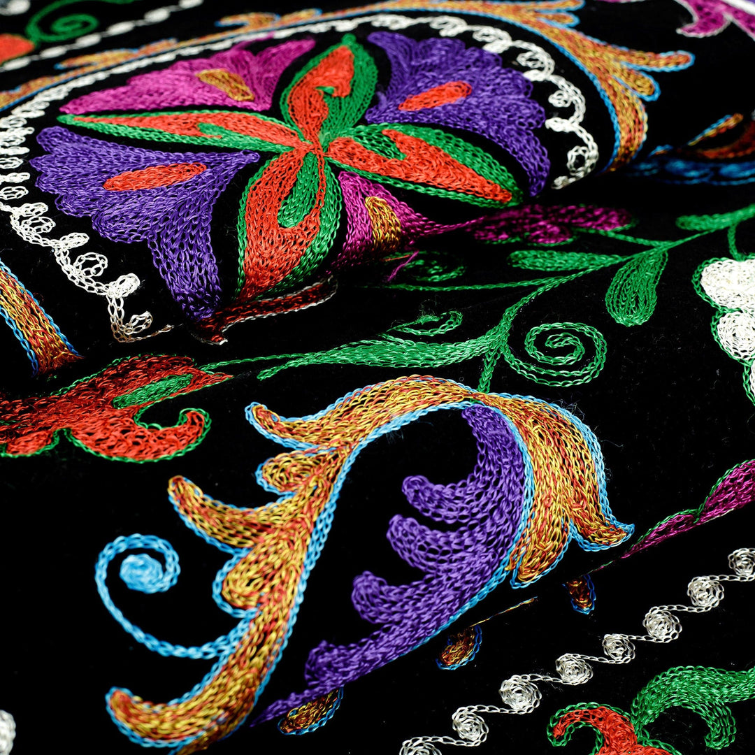 Cotton Blend Floral Tapestry with Suzani Hand Embroidery - Stylish Flora