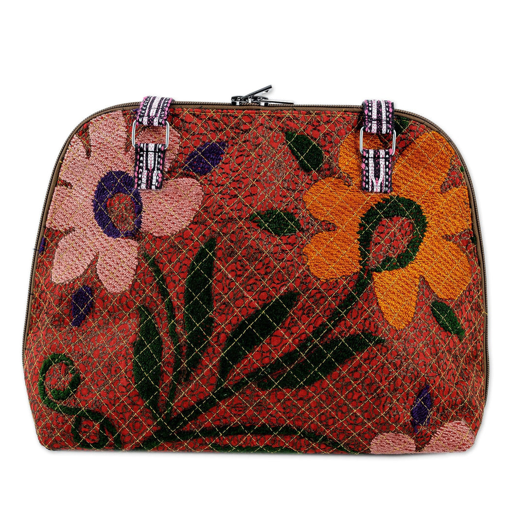 Floral-Themed Suzani Embroidered Cotton and Silk Bowling Bag - Colorful Garden