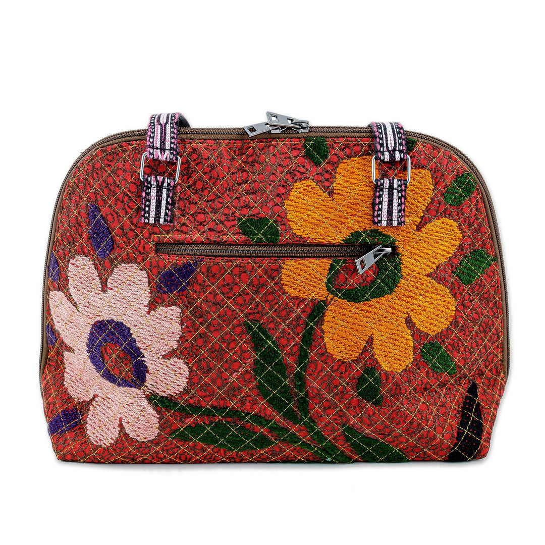 Floral-Themed Suzani Embroidered Cotton and Silk Bowling Bag - Colorful Garden