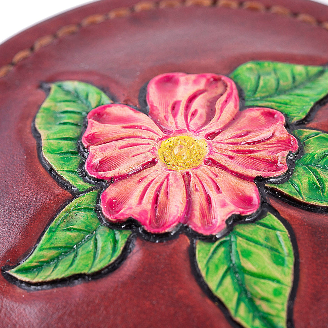 Hand-Painted Embossed Leather Floral and Leaf Decorative Box - Vibrant Bouquet
