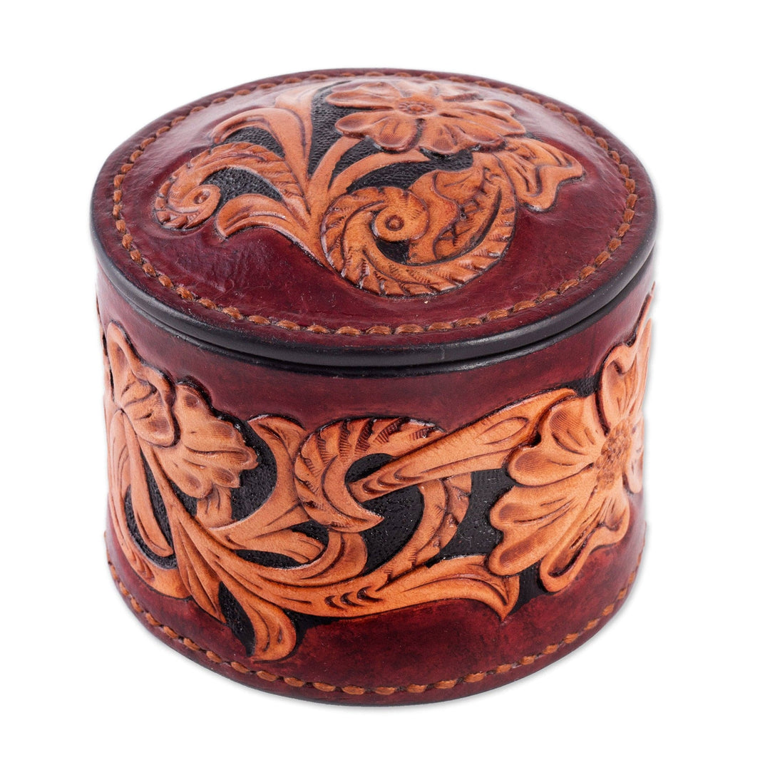 Embossed Leather Decorative Box Hand-Painted in Uzbekistan - Delightful Garden