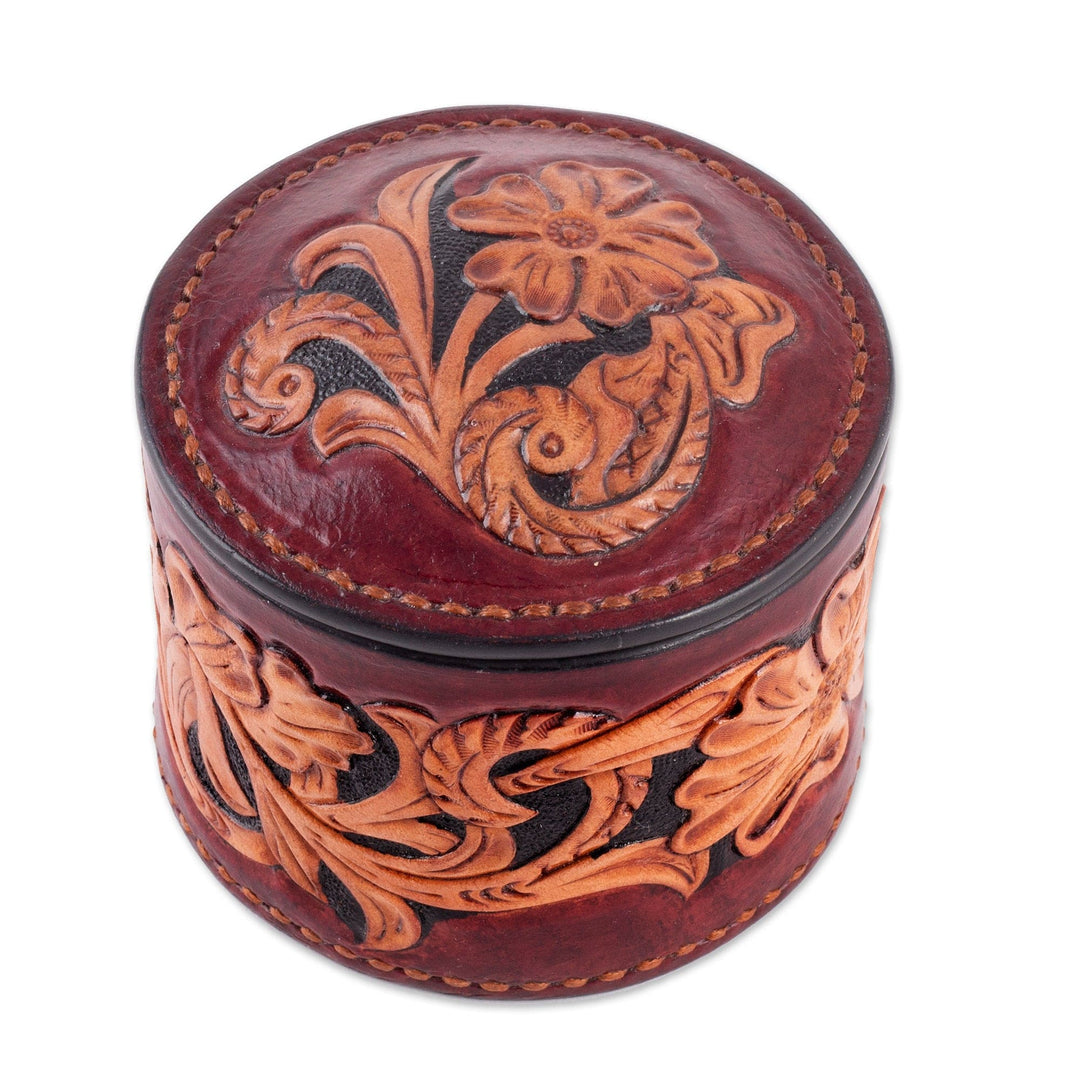 Embossed Leather Decorative Box Hand-Painted in Uzbekistan - Delightful Garden