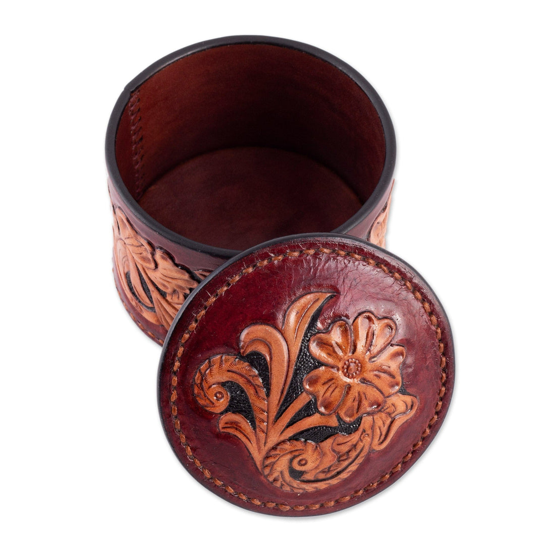 Embossed Leather Decorative Box Hand-Painted in Uzbekistan - Delightful Garden
