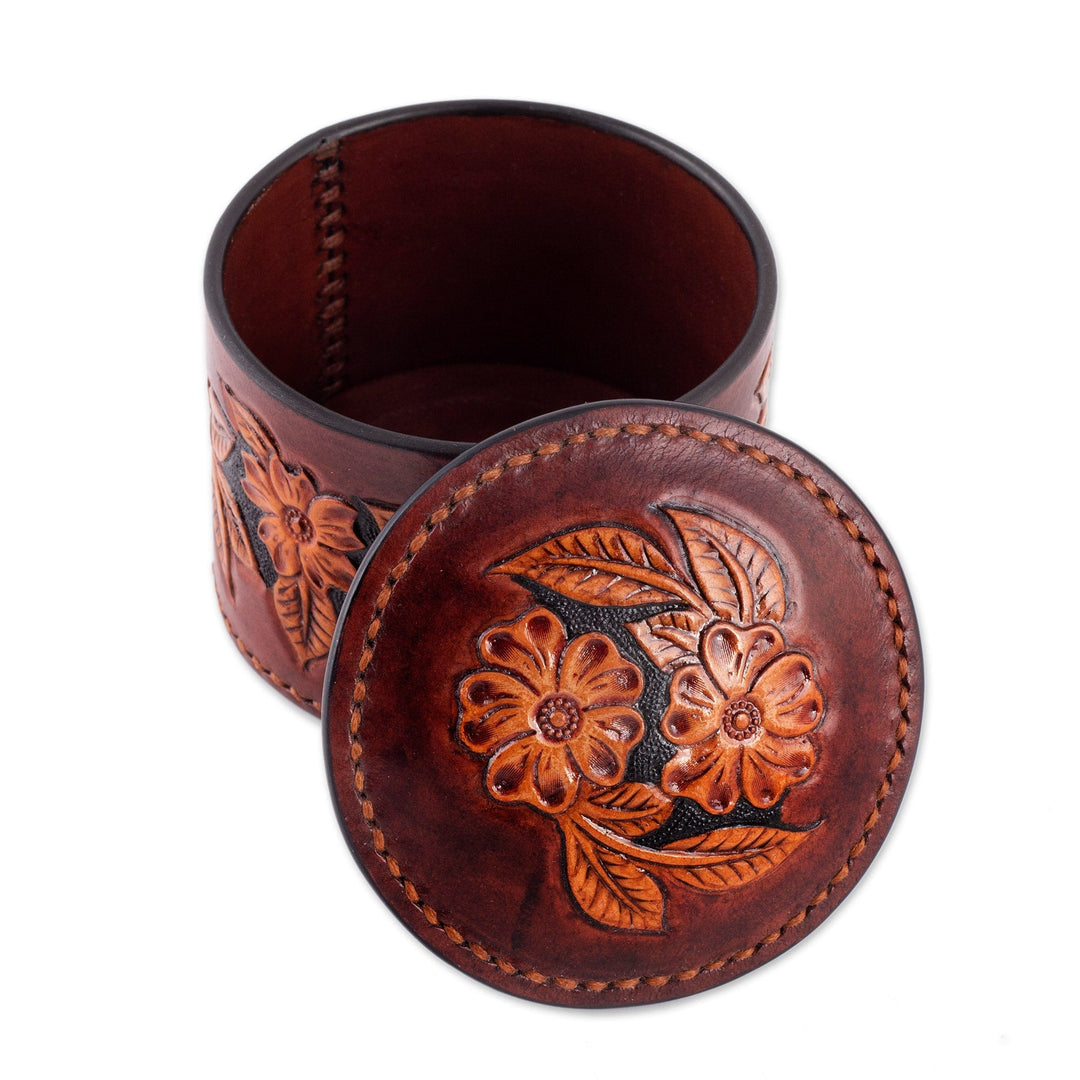 Hand-Painted Embossed Leather Floral Decorative Box - Enchanting Garden
