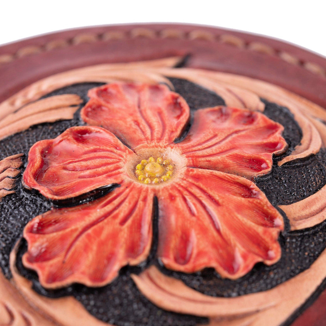 Embossed Leather Decorative Box Hand-Painted Floral Motifs - Floral Vibrancy