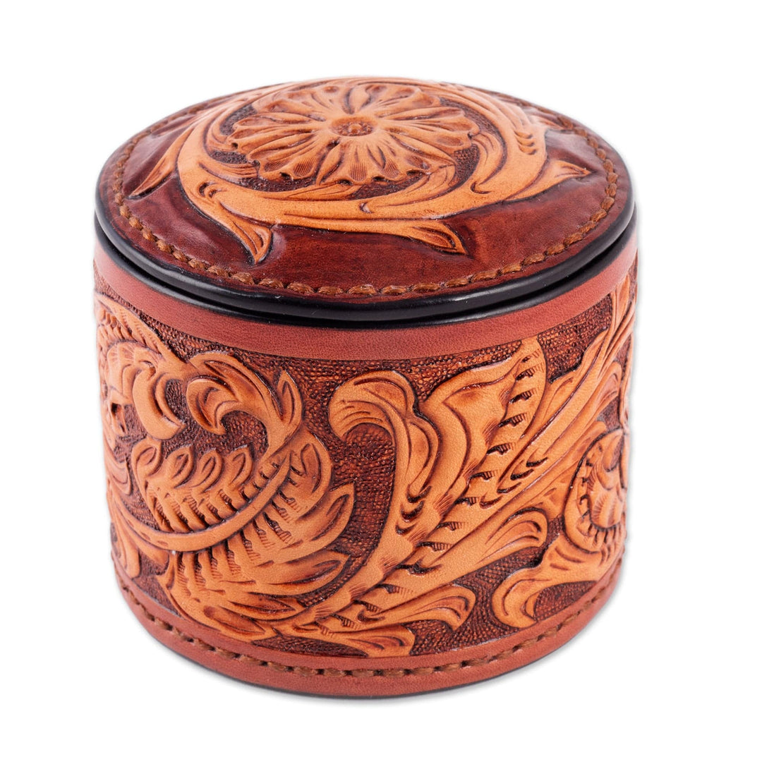 Uzbek Hand-Painted Embossed Leather Floral Decorative Box - Splendid Foliage