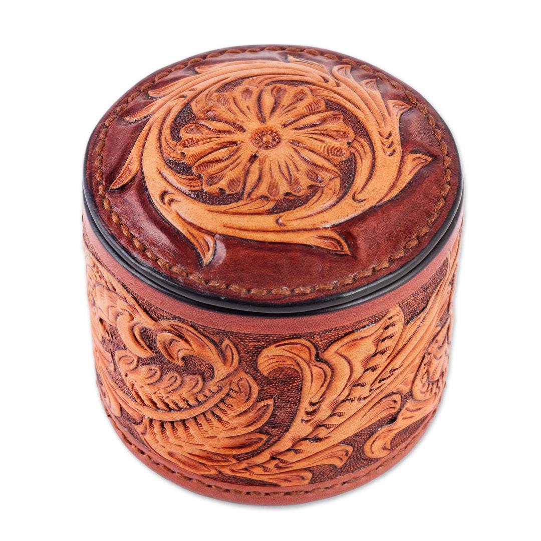 Uzbek Hand-Painted Embossed Leather Floral Decorative Box - Splendid Foliage