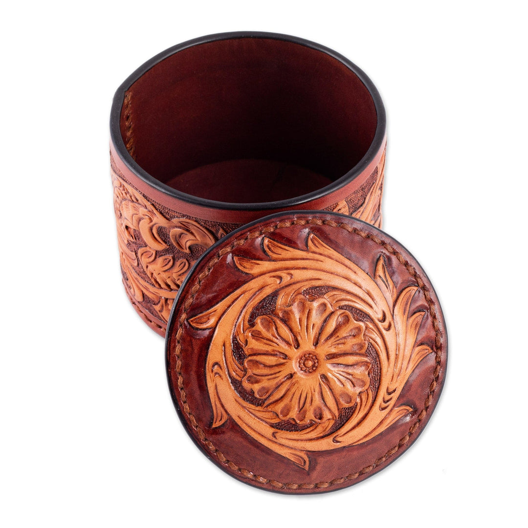 Uzbek Hand-Painted Embossed Leather Floral Decorative Box - Splendid Foliage