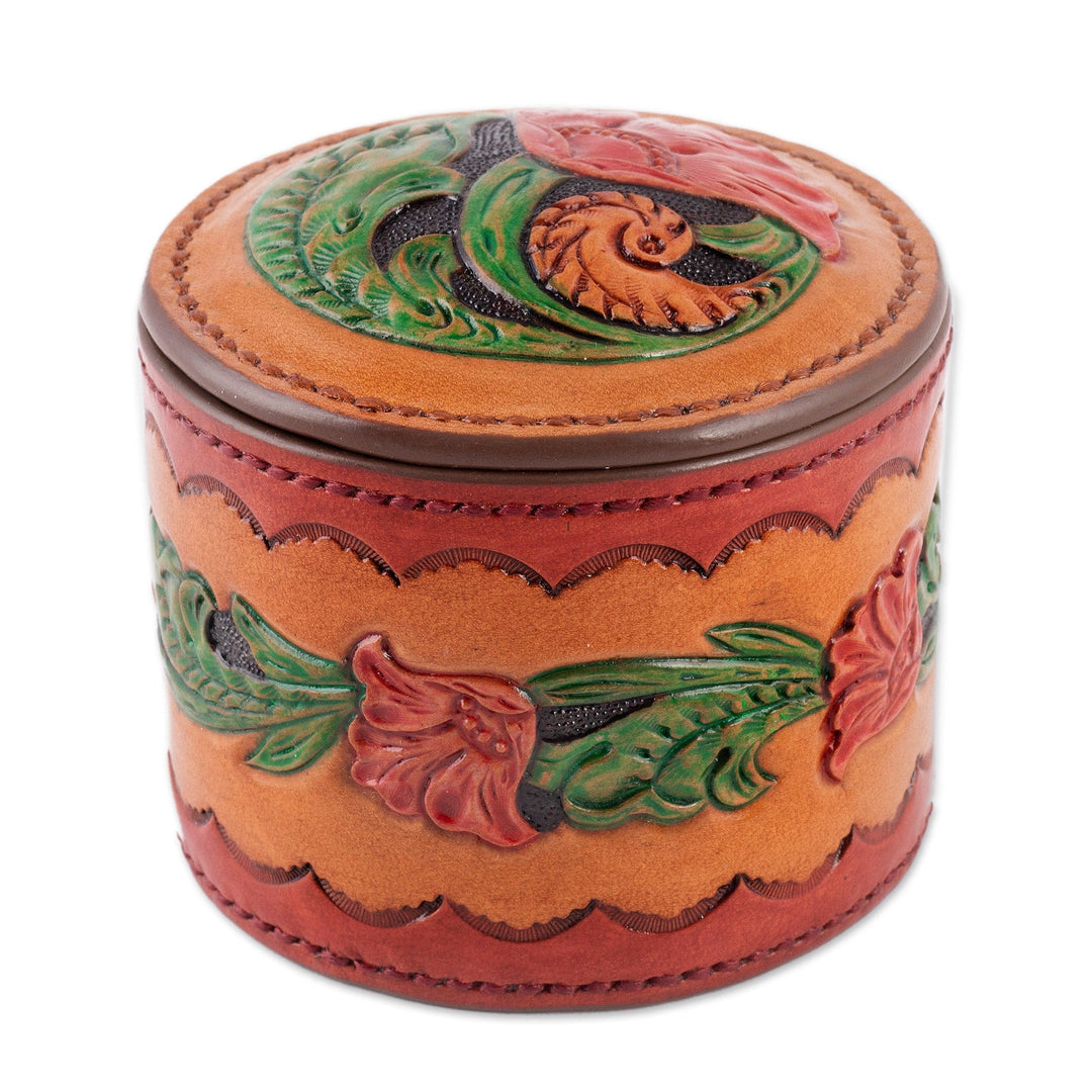 Embossed Leather Decorative Box with Hand-Painted Motifs - Exquisite Bouquet