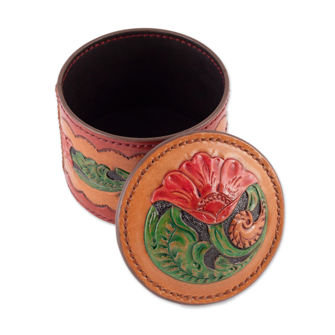 Embossed Leather Decorative Box with Hand-Painted Motifs - Exquisite Bouquet