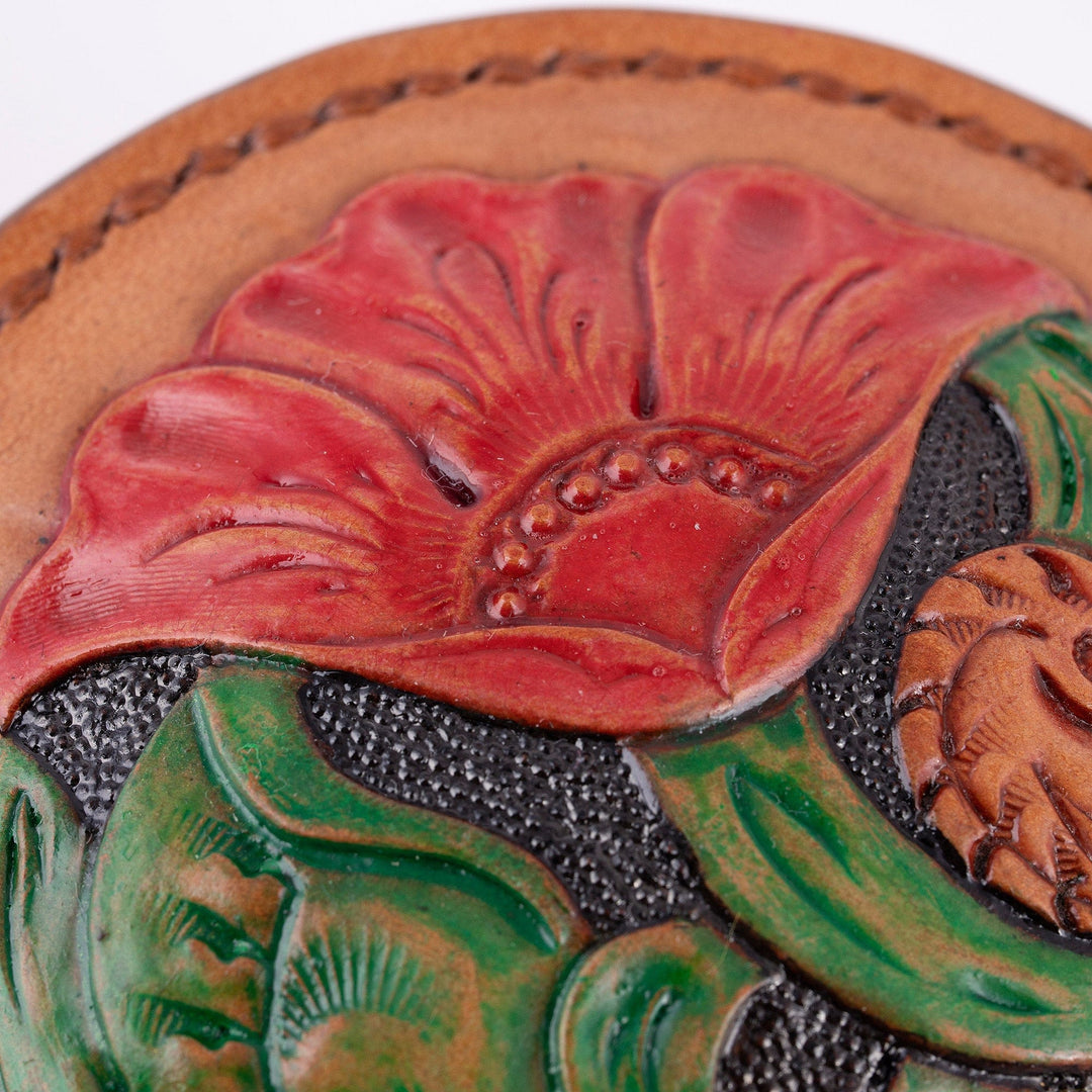 Embossed Leather Decorative Box with Hand-Painted Motifs - Exquisite Bouquet