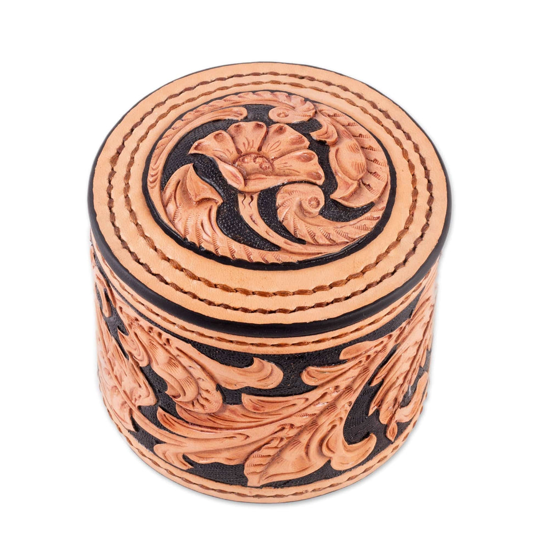 Hand-Painted Embossed Leather Decorative Box from Uzbekistan - Chic Garden