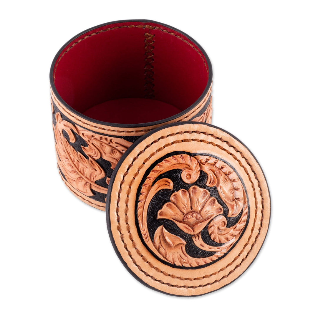 Hand-Painted Embossed Leather Decorative Box from Uzbekistan - Chic Garden