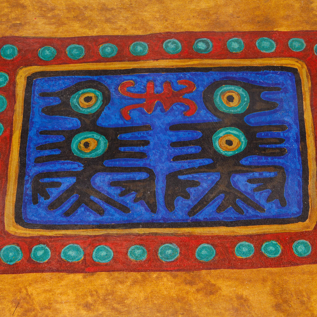 Folk Art Ink on Paper Giclée Print of Ancient Icons in Blue - Pre-Columbian Cuautitlan