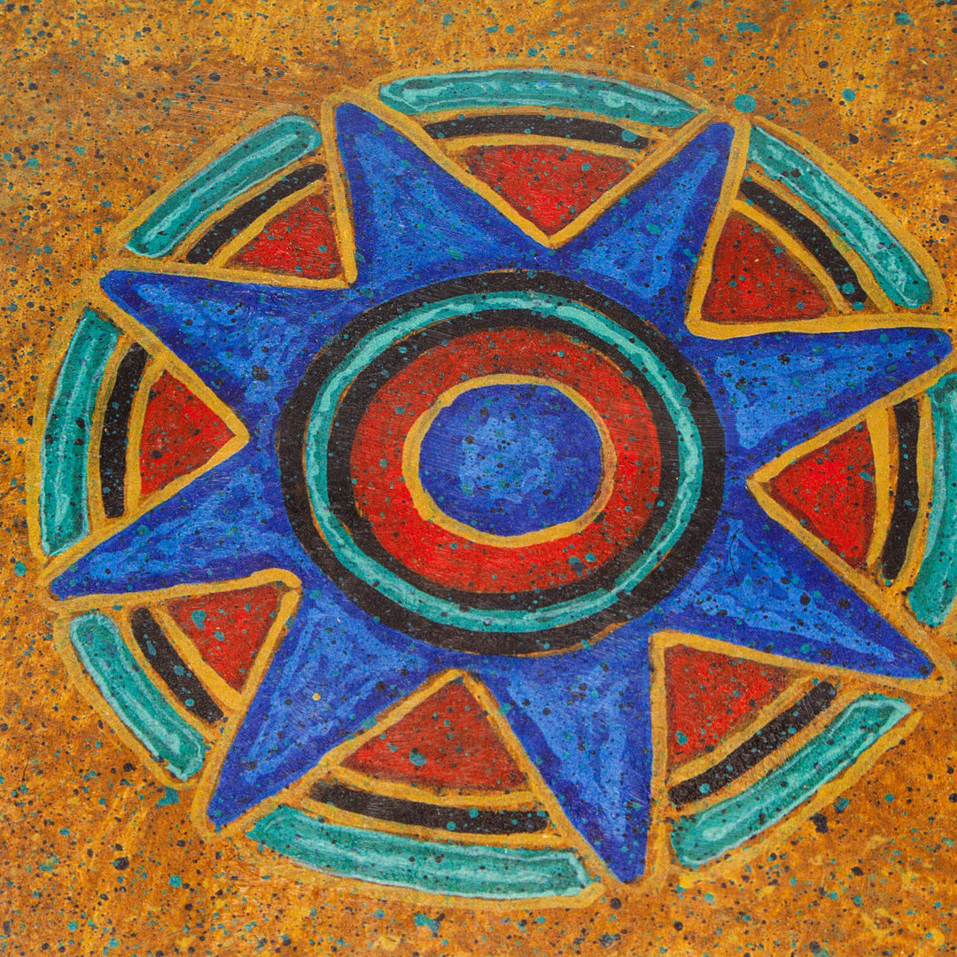 Ink on Paper Giclée Print of Pre-Columbian Sun Stamp in Blue - Pre-Columbian III