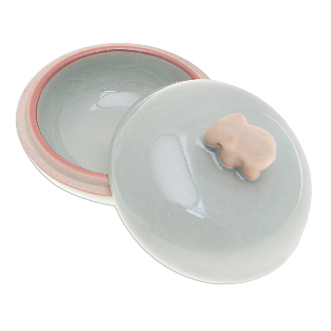 Thai Celadon Ceramic Elephant-Themed Jar with Lid in Green - Elephant Allure