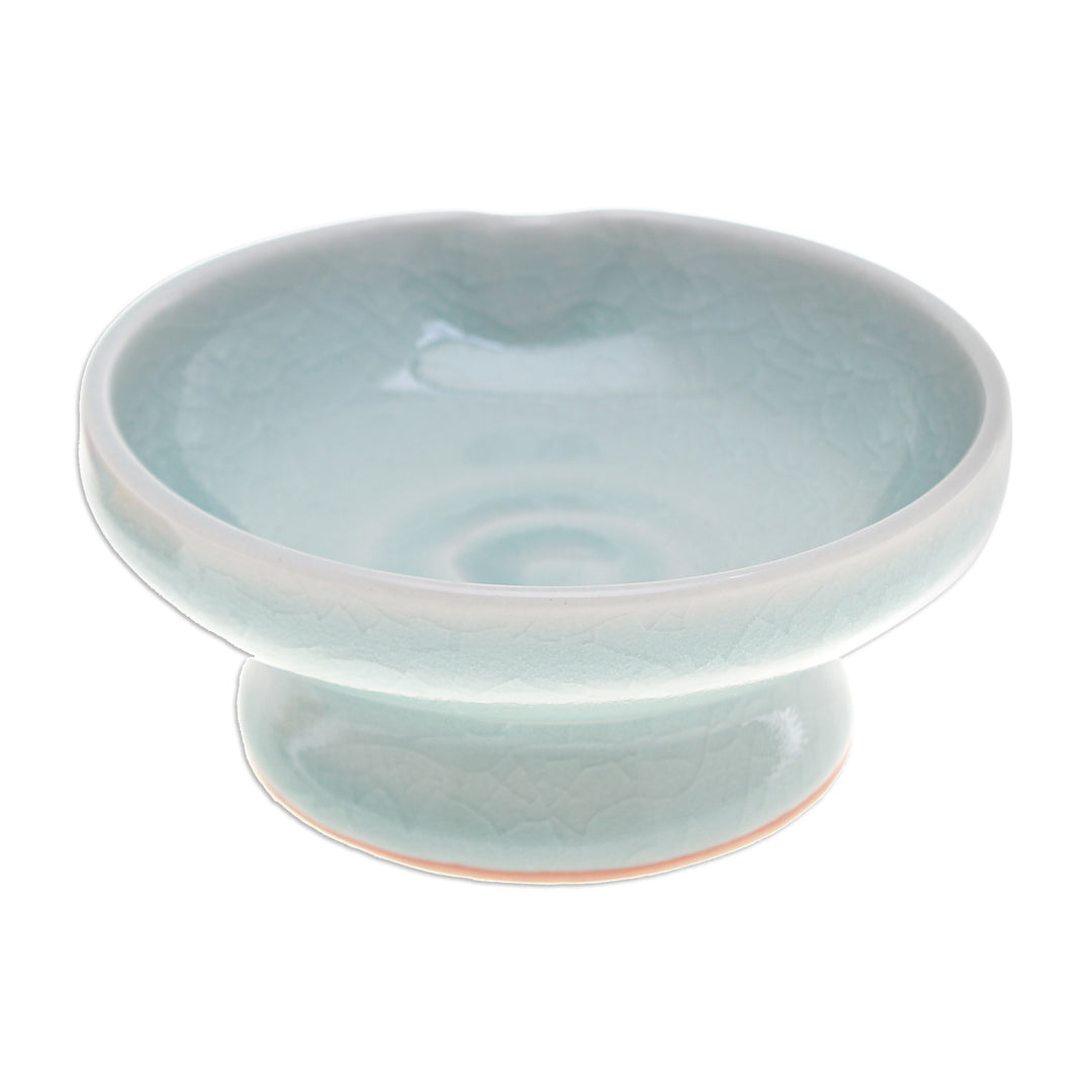 Green Celadon Ceramic Footed Plate Handmade in Thailand - Chic and Versatile