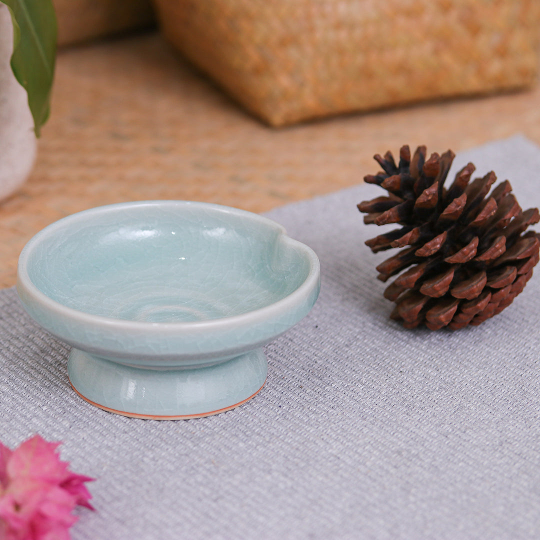 Green Celadon Ceramic Footed Plate Handmade in Thailand - Chic and Versatile