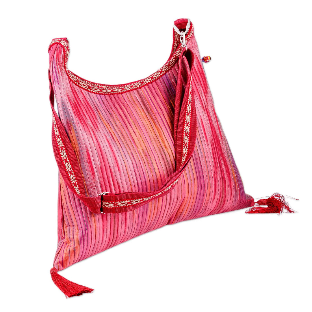 Warm-Toned Ikat Patterned Cotton Hobo Bag with Tassels - Fire Days