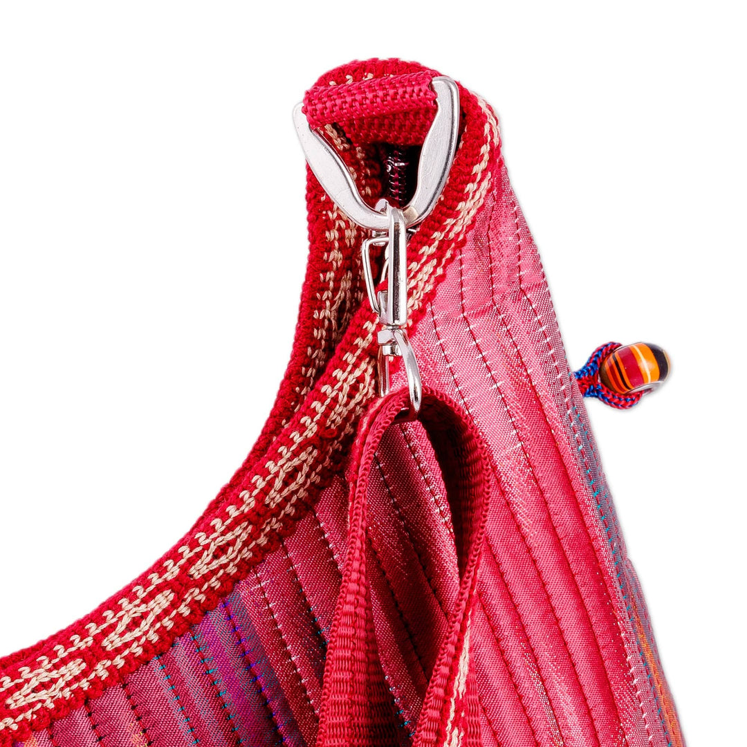 Warm-Toned Ikat Patterned Cotton Hobo Bag with Tassels - Fire Days