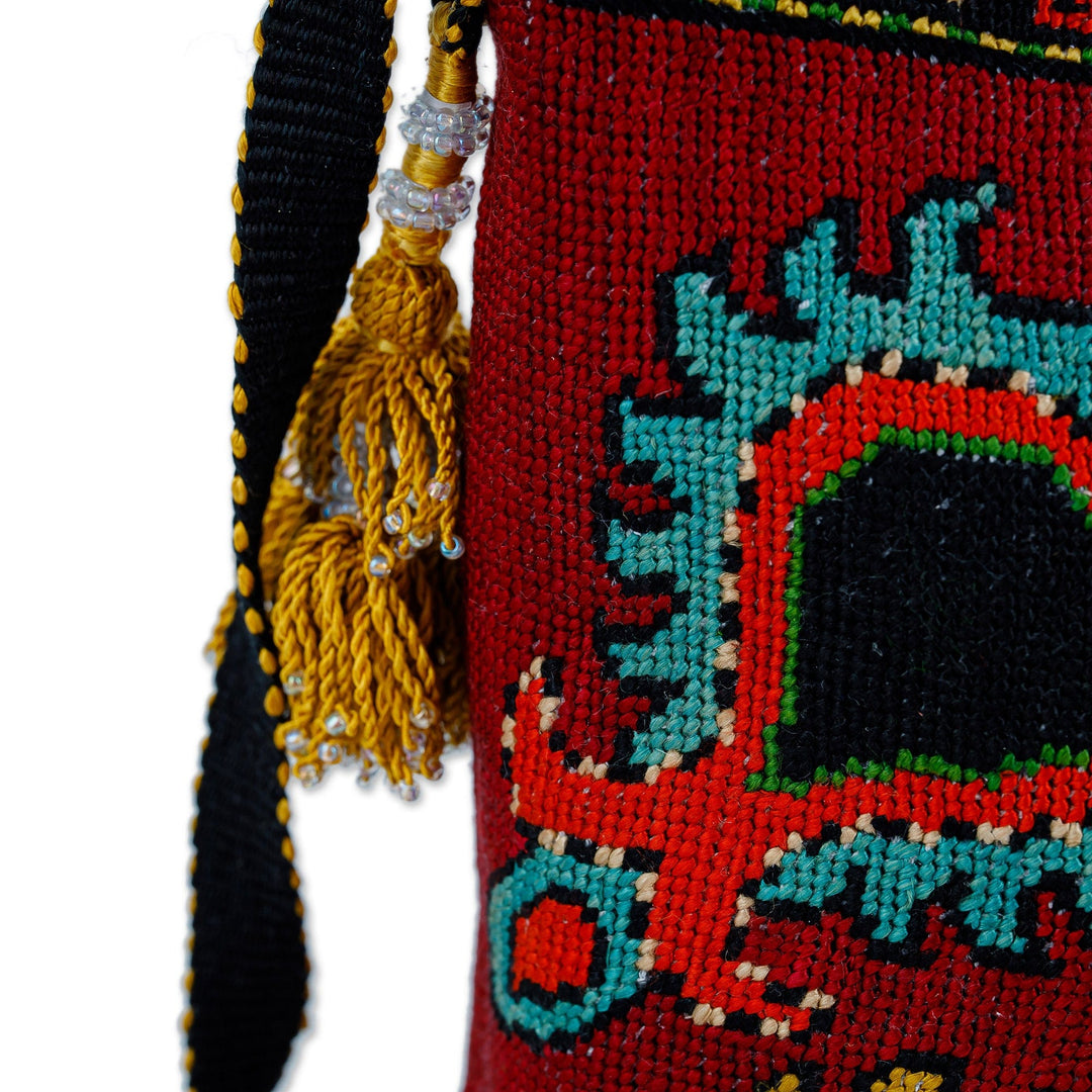 Handmade Silk Embroidered Sling Handbag - Scarlet Symbols