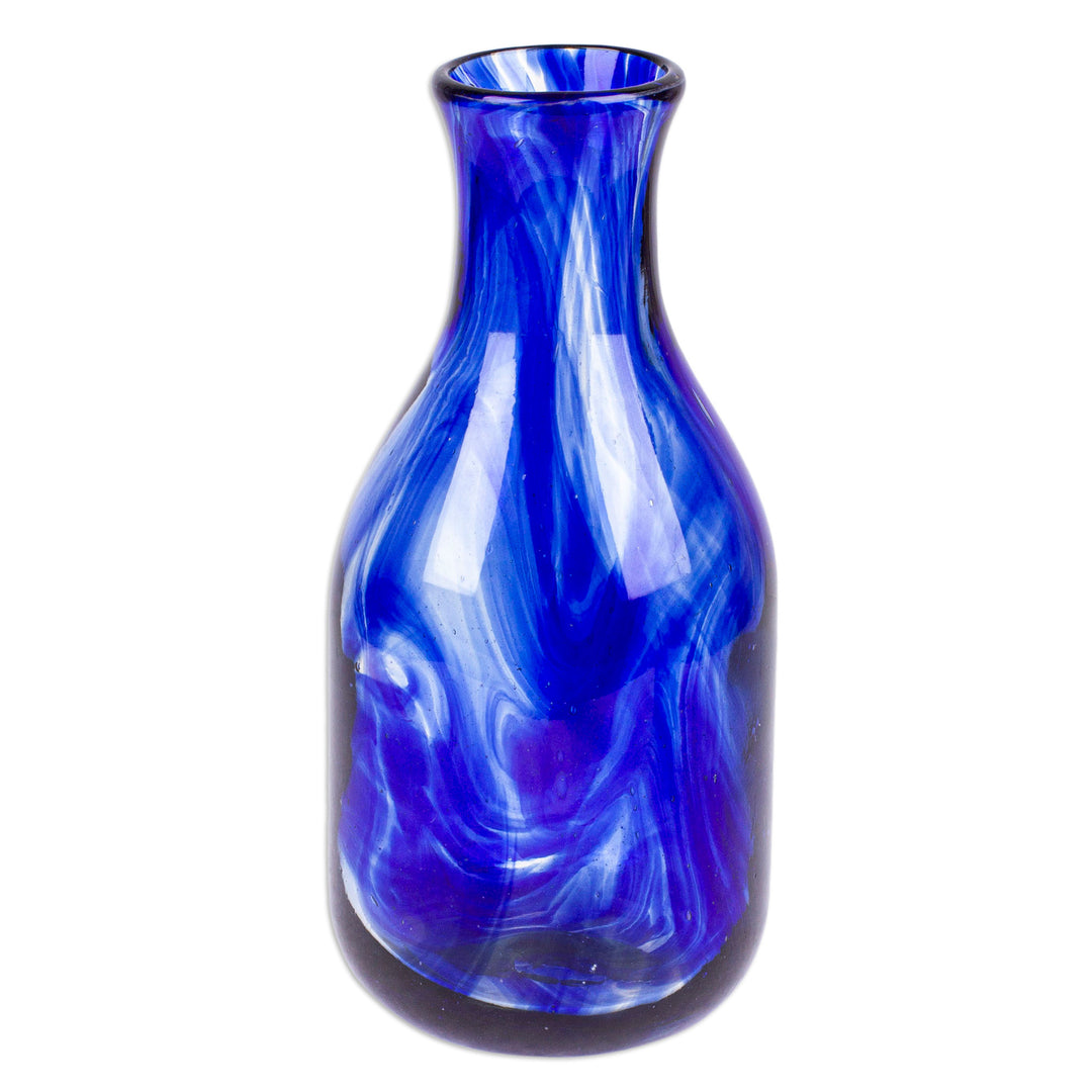 Cobalt Handblown Recycled Glass Carafe and Cup Set (Pair) - Cobalt Allure
