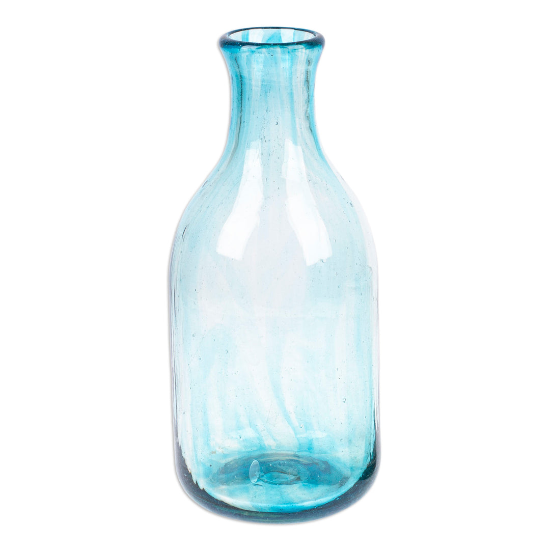 Aqua Handblown Recycled Glass Carafe and Cup Set (set) - Delicate Aqua