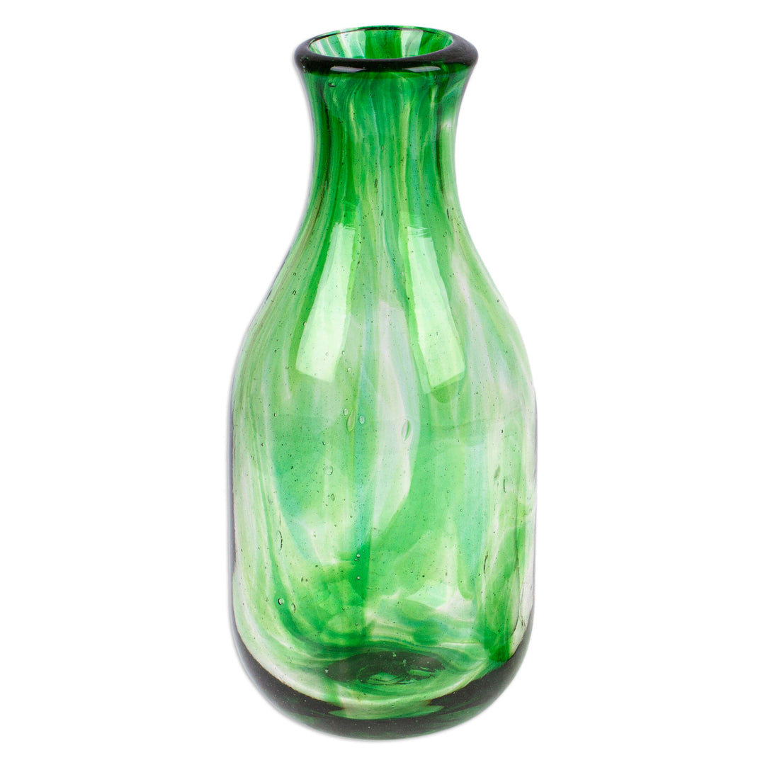 Green Handblown Recycled Glass Carafe and Cup Set (set) - Emerald Allure