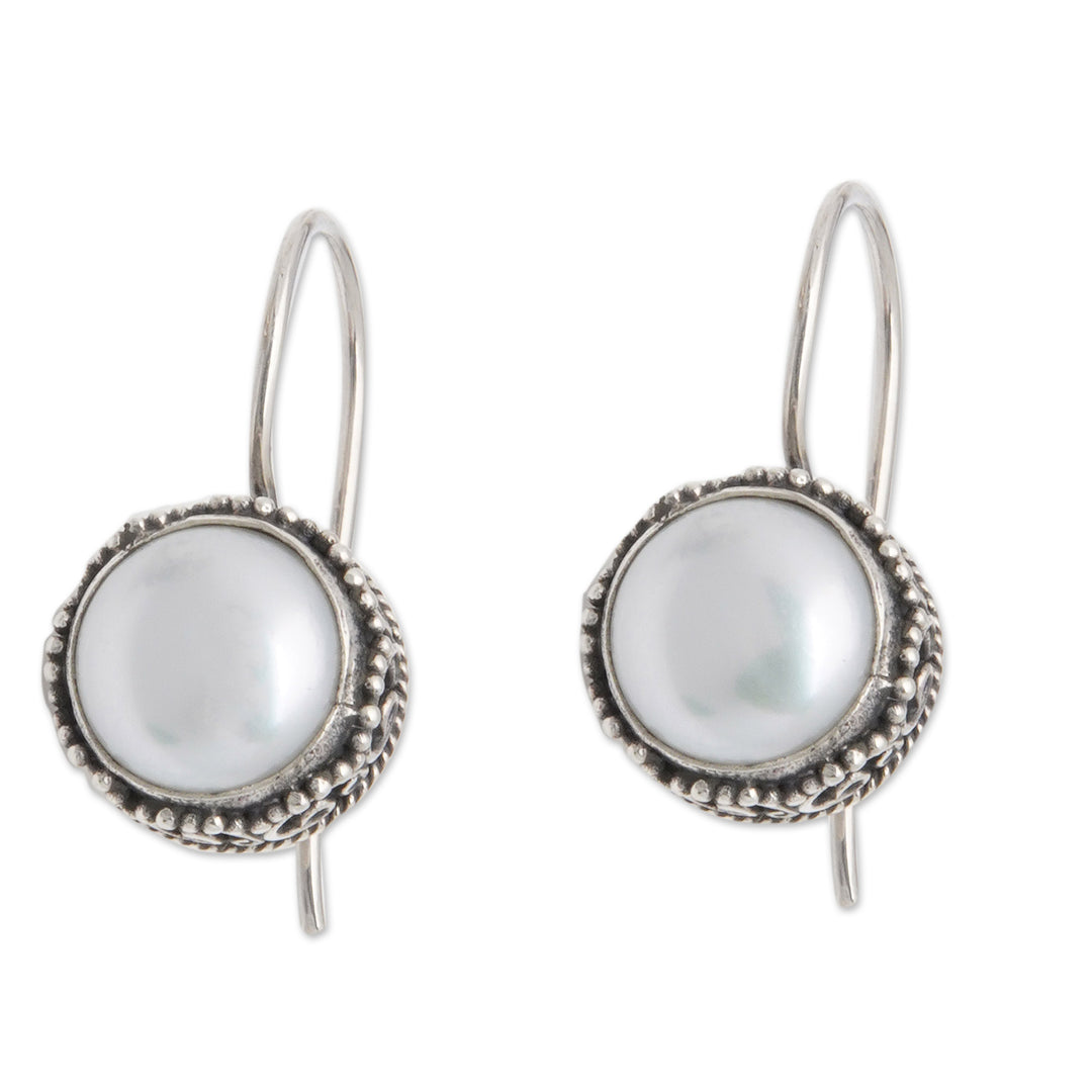 Traditional Round Sterling Silver Drop Earrings with Pearls - Pearly Winds