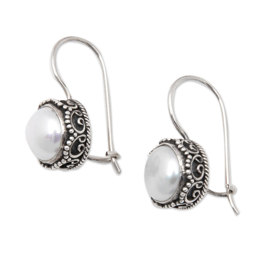 Traditional Round Sterling Silver Drop Earrings with Pearls - Pearly Winds