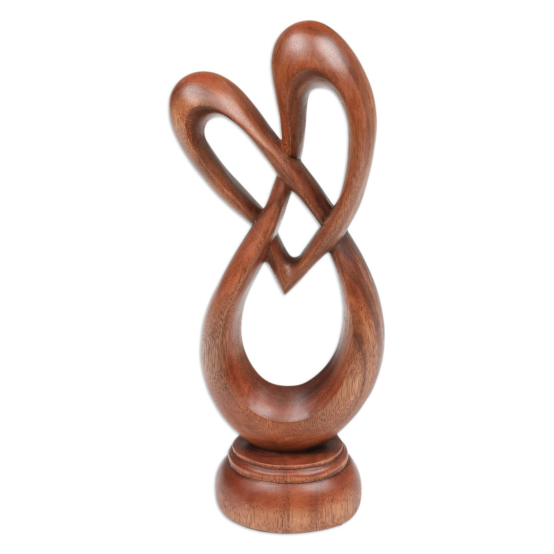 Heart-Shaped Suar Wood Sculpture in a Natural Brown Hue - Evergreen Love
