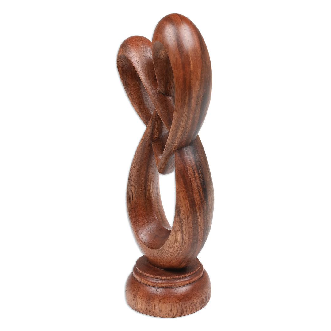 Heart-Shaped Suar Wood Sculpture in a Natural Brown Hue - Evergreen Love