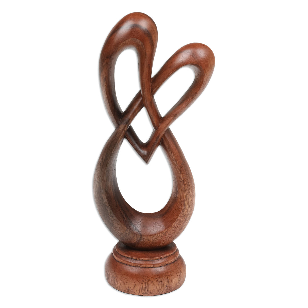 Heart-Shaped Suar Wood Sculpture in a Natural Brown Hue - Evergreen Love