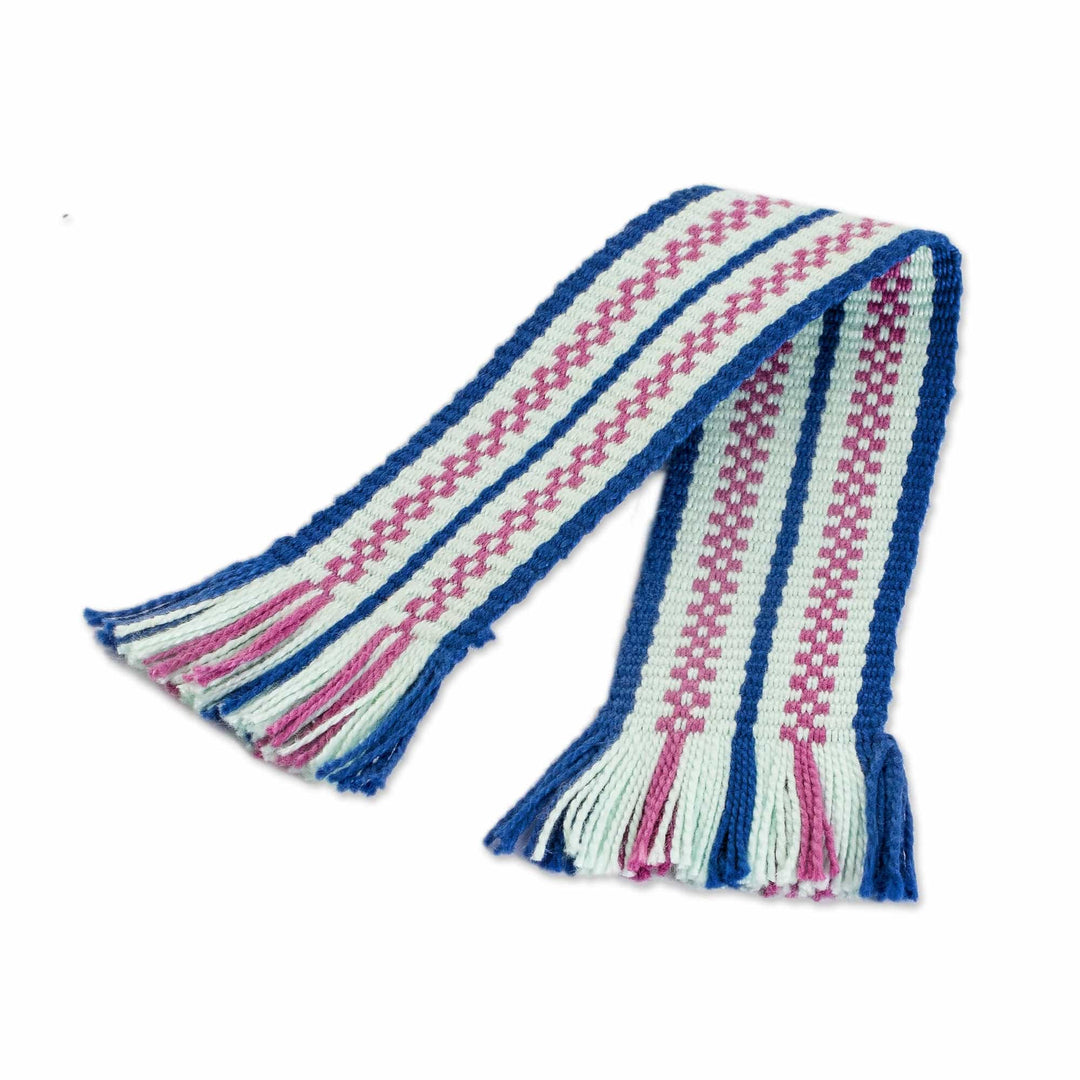 Handwoven Blue and Pink Fringed Cotton Bookmark - Sweet Letters