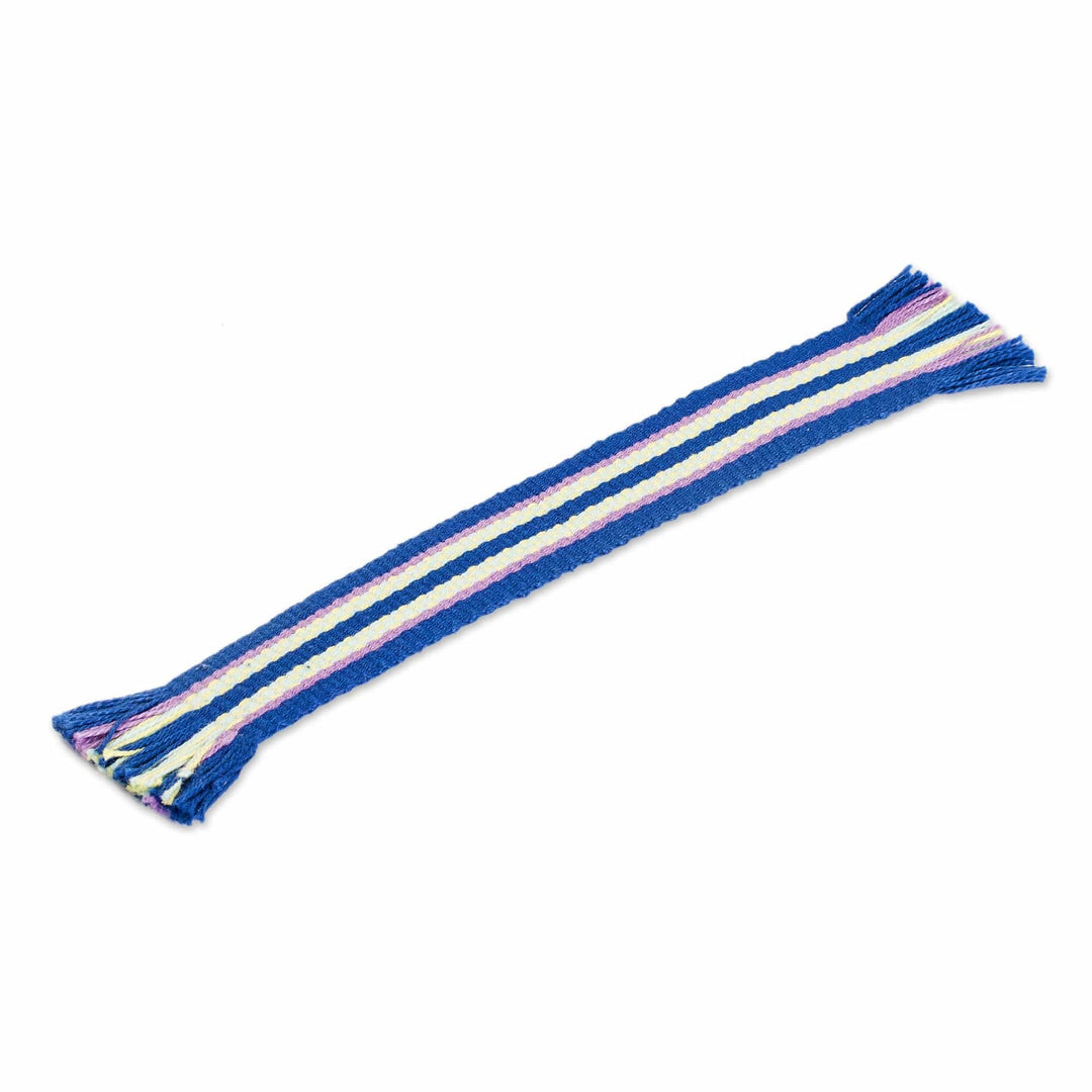 Handwoven Blue and Yellow Striped Cotton Bookmark - Striped Letters