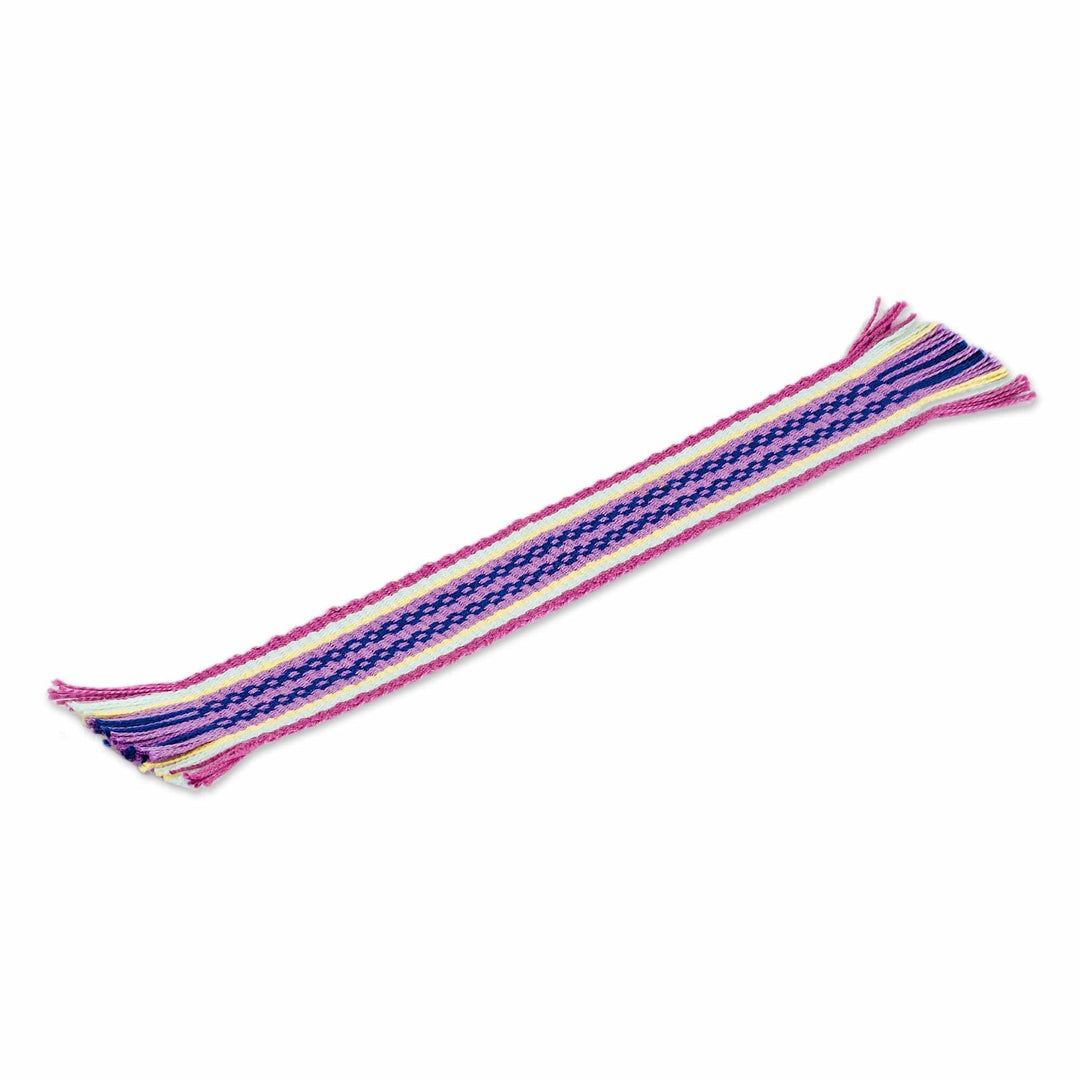 Handwoven Pink and Purple Fringed Cotton Bookmark - Charming Letters
