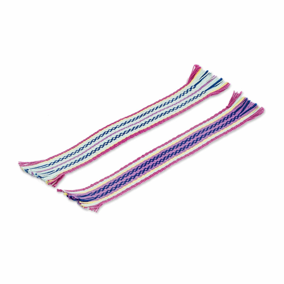 Set of 2 Pink and Mint Cotton Bookmarks with Fringes - Intense Pages