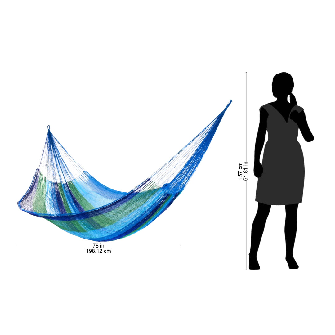 Double Mayan Rope Style Nylon Hammock Handmade in Mexico - Sea Breeze