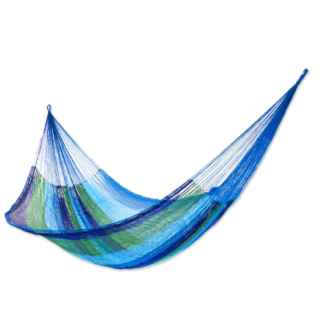 Double Mayan Rope Style Nylon Hammock Handmade in Mexico - Sea Breeze