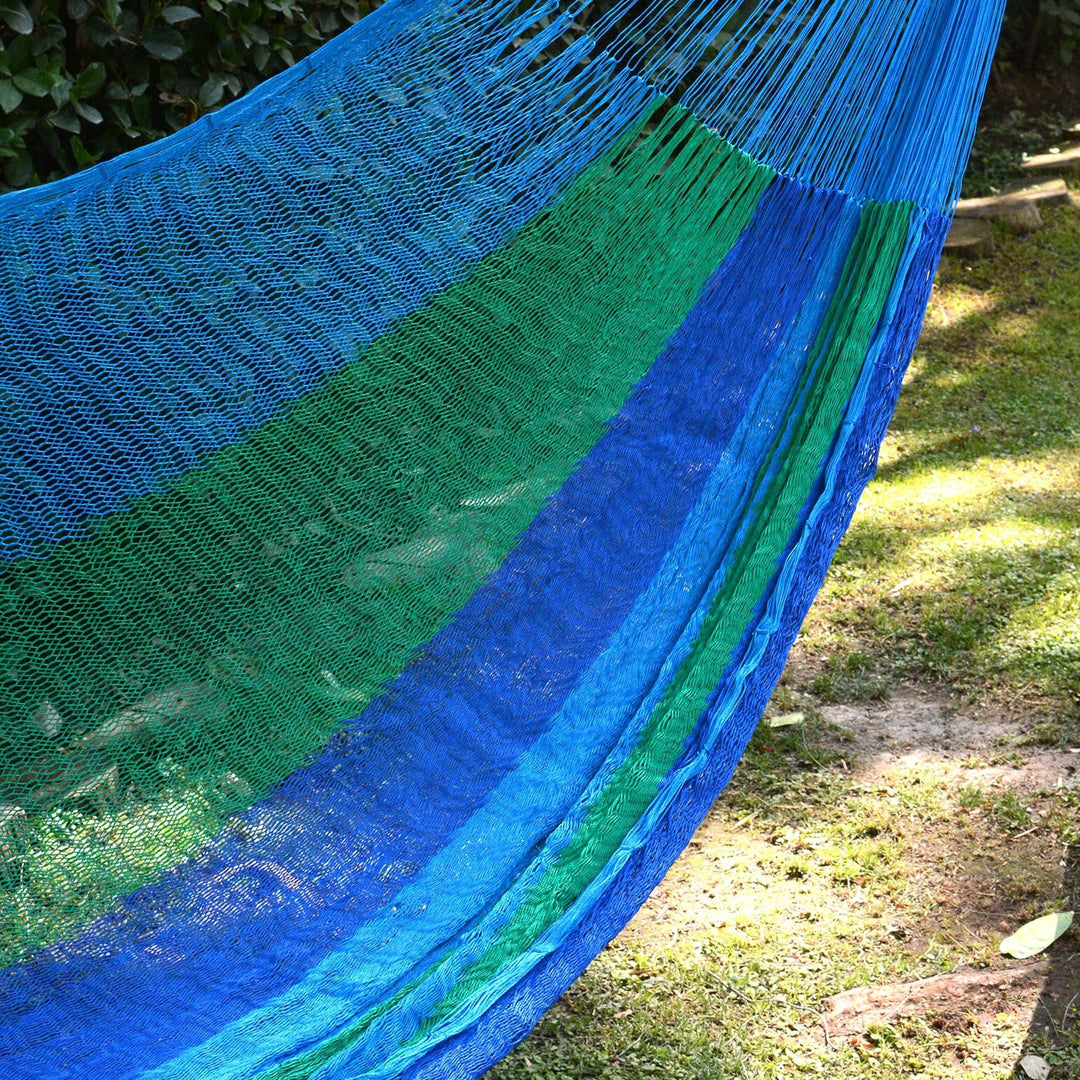 Double Mayan Rope Style Nylon Hammock Handmade in Mexico - Sea Breeze