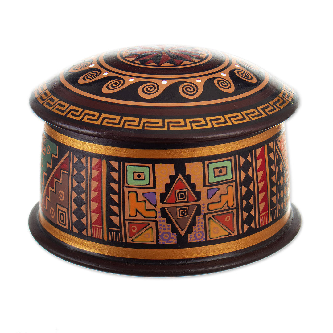 Traditional Inca Hand-Painted Ceramic Decorative Box - Inca Princess