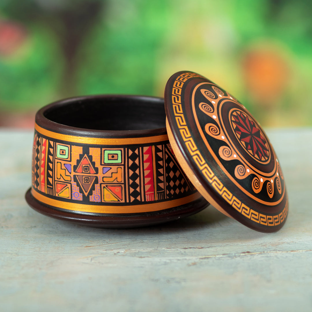 Traditional Inca Hand-Painted Ceramic Decorative Box - Inca Princess