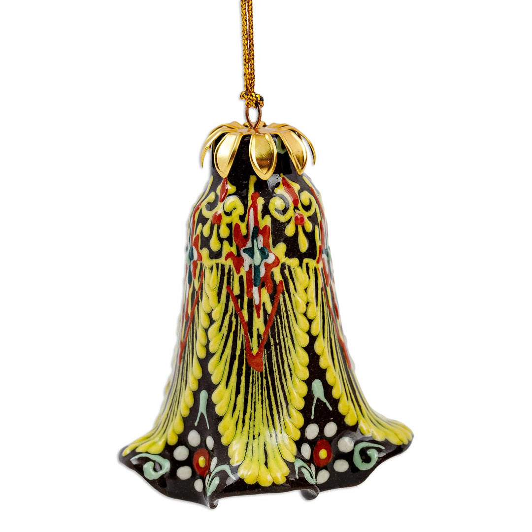 Traditional Hand-Painted Chocolate and Yellow Ceramic Bell - Chocolate Melody