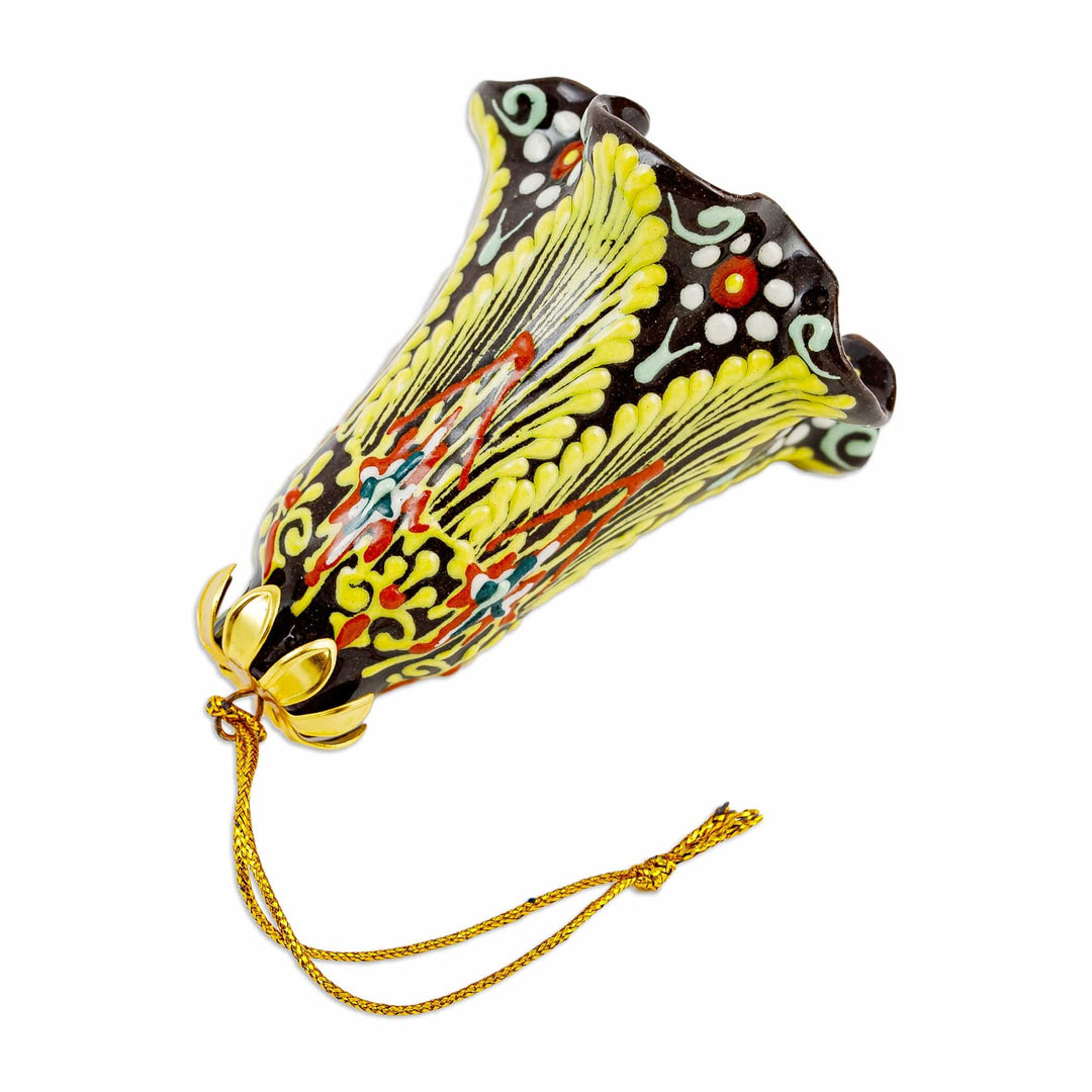 Traditional Hand-Painted Chocolate and Yellow Ceramic Bell - Chocolate Melody