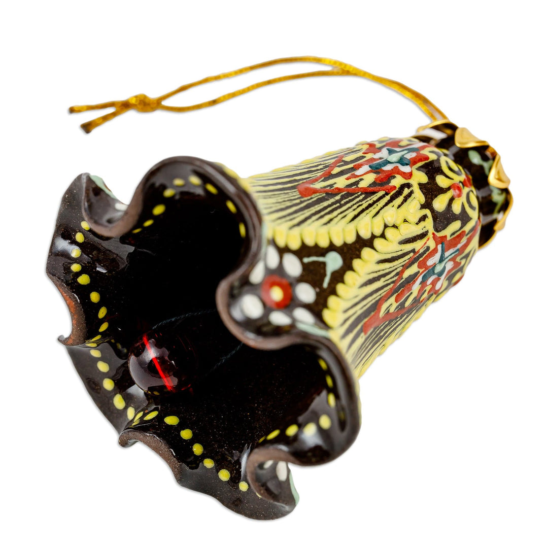 Traditional Hand-Painted Chocolate and Yellow Ceramic Bell - Chocolate Melody