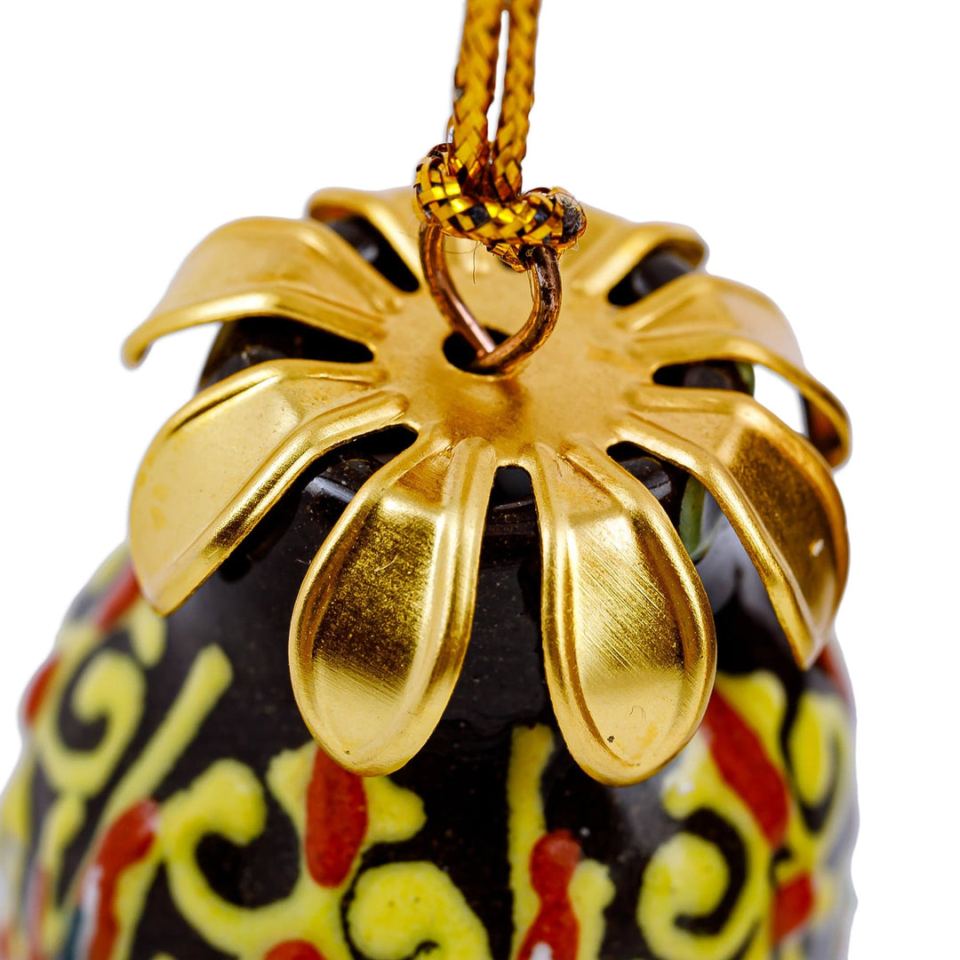Traditional Hand-Painted Chocolate and Yellow Ceramic Bell - Chocolate Melody