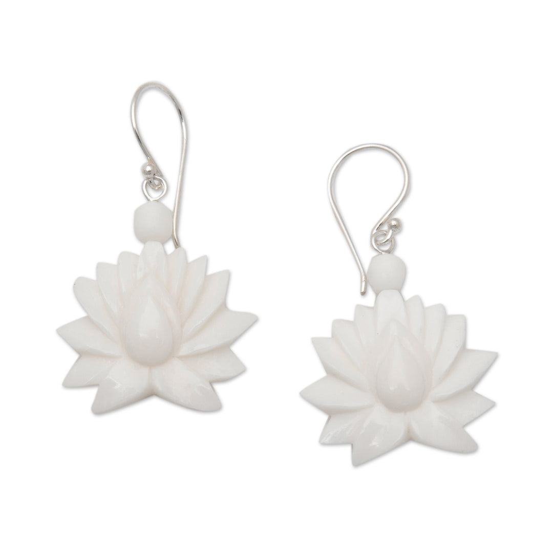 Lotus-Shaped Dangle Earrings with Sterling Silver Hooks - Celestial Lotus